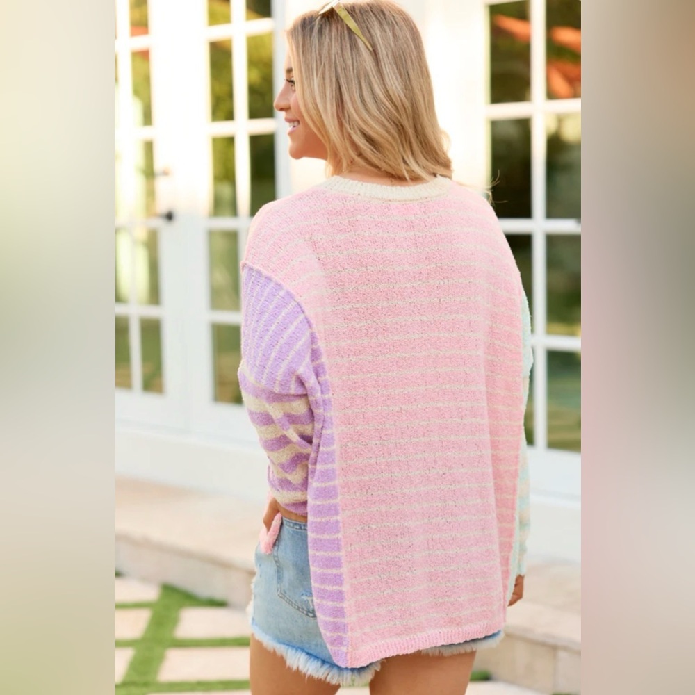 NWOT Pink Lily Kailynn Oversized Multi-Stripe Sweater - Picture 3 of 9